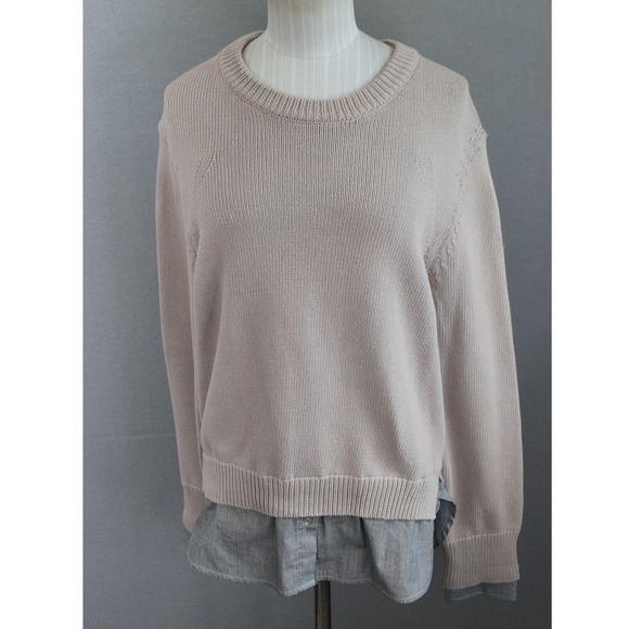 Brochu Walker Sweaters - Brochu Walker Sweater Medium Beige Layered Look Pinstripe Hem Womens READ